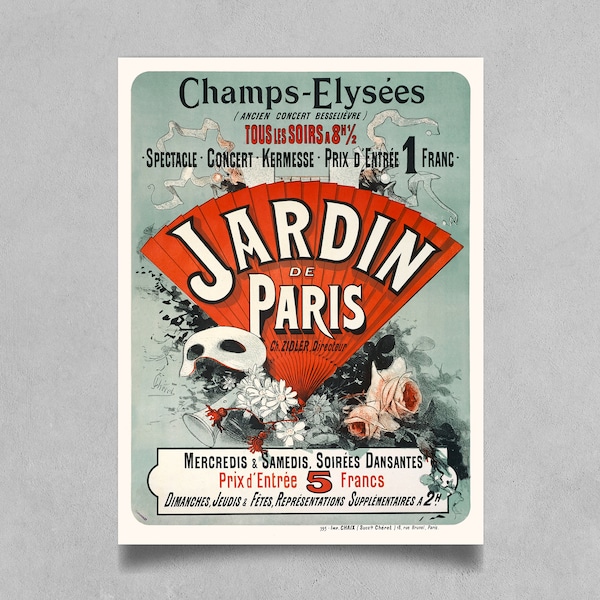 Vintage Champs-Elysées Concert Poster Reprint - Ancien Concert Besselievre Tous Les Soirs a 8h-12 Spectacle-Concert, Vintage French