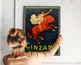 Vintage Cinzano Man on Horse by Cappiello Poster Print - Retro
