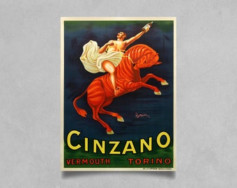 Vintage Cinzano Man on Horse by Cappiello Poster Print - Retro Italian Advertisement Wall Art
