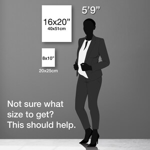 May include: A silhouette of a person standing next to two framed pictures. The pictures are different sizes. The larger picture is 16x20 inches (40x51 cm) and the smaller picture is 8x10 inches (20x25 cm). The person is 5'9" tall.