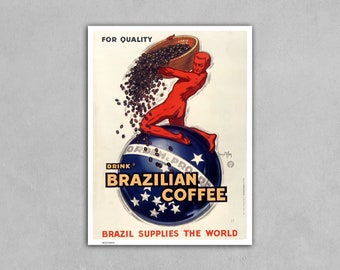 Brazilian Coffee Vintage Art Deco Poster Reprint