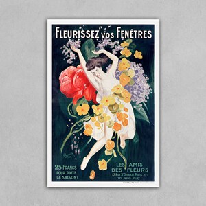 Vintage Fleurissez Vos Fenêtres Flower Poster Print, 1920s Floral Wall Art