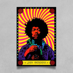 Poster di Jimi Hendrix del 1968 - Arte rock d'epoca