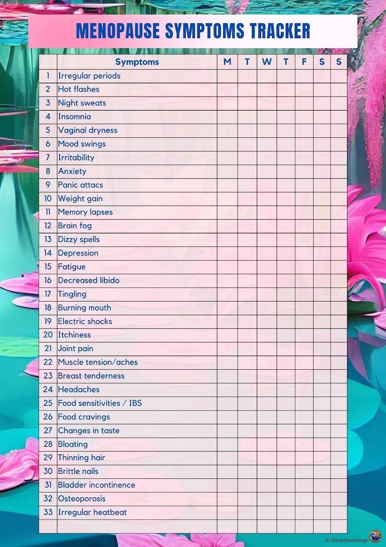 Menopause Help Symptom Tracker for Women Wellness Journal Printable