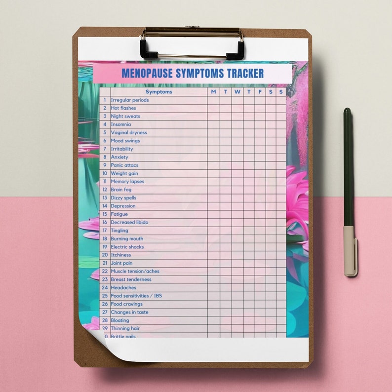 Menopause Symptoms Chart for Women, Wellness Journal, Weekly Tracker