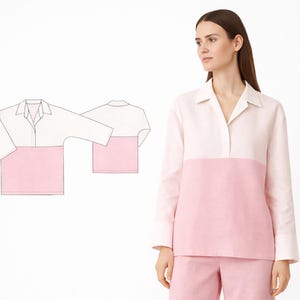 Linen Blouse Sewing Pattern – Easy Women’s Tunic, EU 42–44 (PDF Pattern)