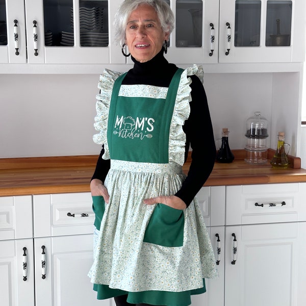 Special Apron For Mother | Mom s Kitchen Vintage Inspired Apron with Ruffles and Embroidery | Kitchen Apron  | Ruffled Apron |