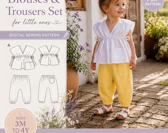 Baby Blouse and Pants Sewing Pattern, Boho Toddler Summer Outfit (PDF Download)