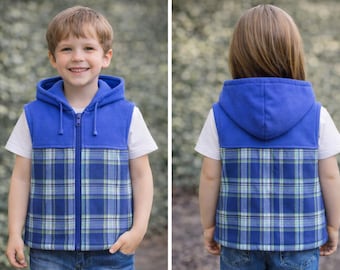 Kids Hooded Patchwork Vest Sewing Pattern | Sizes 5-8 Years (PDF Pattern)
