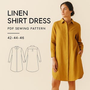 Shirt Dress Sewing Pattern PDF – Sizes 42 44 46 – Linen Button-Front Dress – Digital Download – Printable A4 Pattern