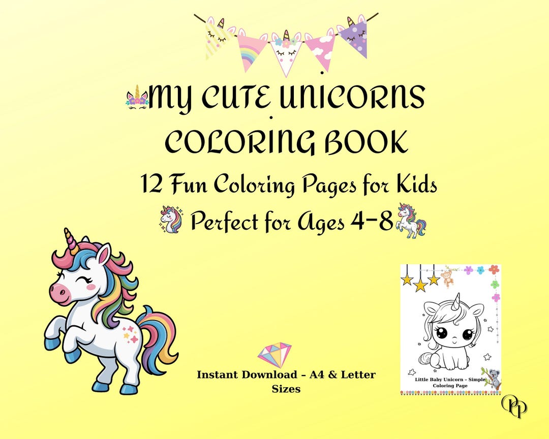 Cute Unicorn Coloring Pages for Kids – Kawaii Baby Unicorns, Easy ...