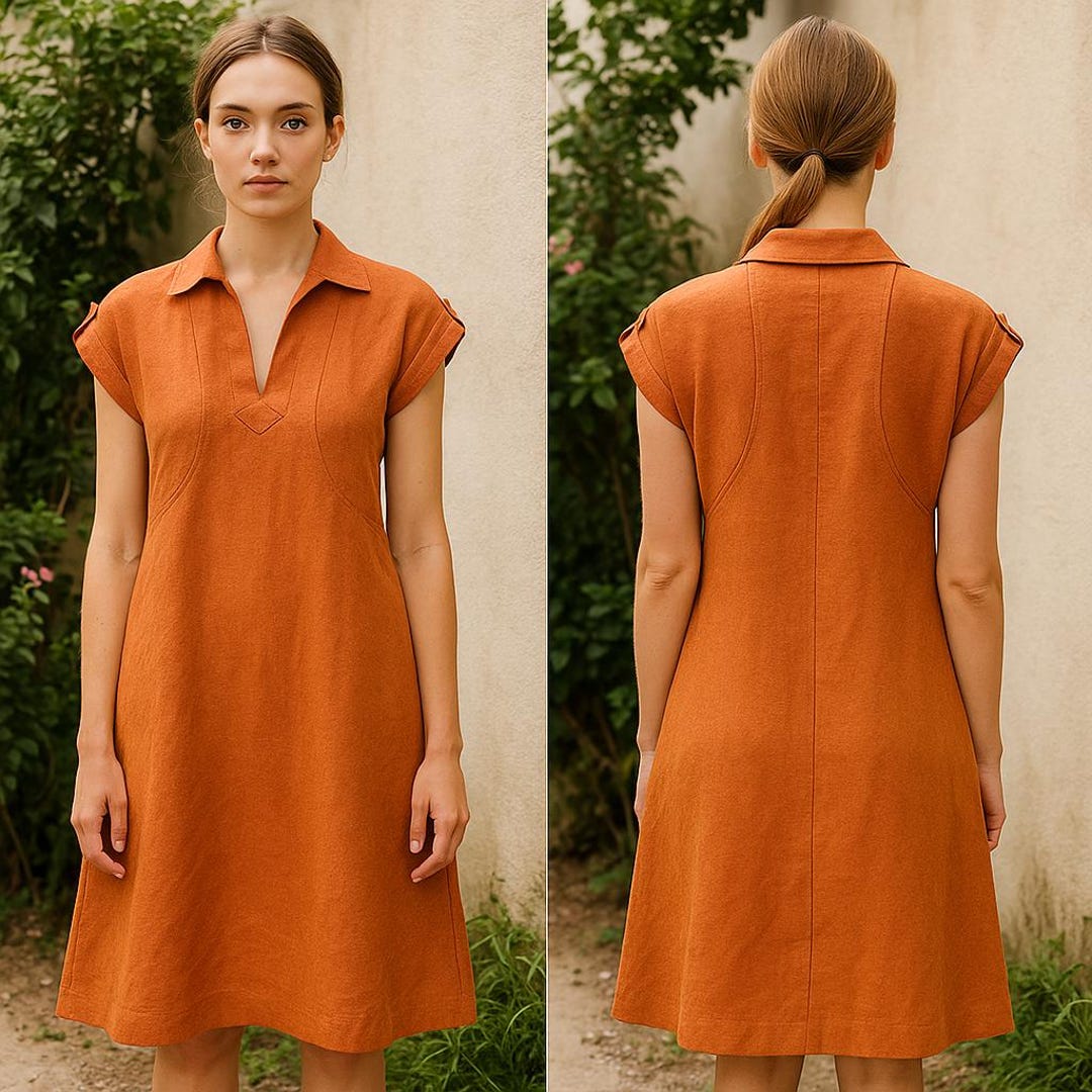 Linen A-line Shirt Dress Sewing Pattern – Sizes 42-44 (PDF)