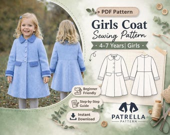 Girls A-Line Wool Coat Sewing Pattern | Peter Pan Collar (Sizes 4-7) (PDF Pattern)