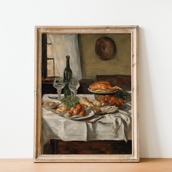 Still Life Print, Farmhouse Decor, Vintage Dining Table Still Life, Kitchen Decor