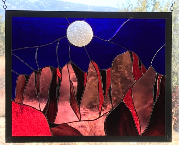 Sierra Nevada, Mt. Whitney Massif in Moonlight, Stained Glass Panel