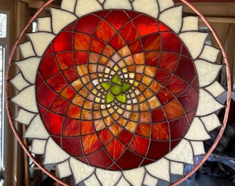 Sunflower Floral Mandala Stained Glass Panel