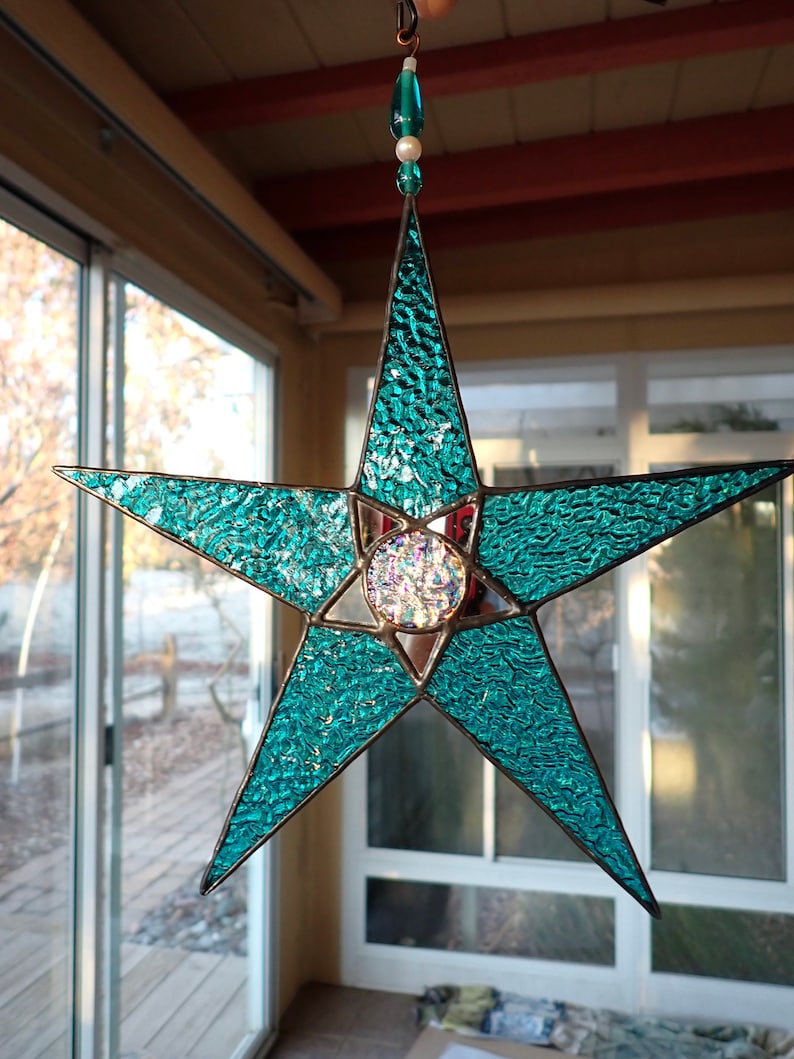 Stained Glass Star Suncatcher, Turquoise Color, Window Decoration Etsy