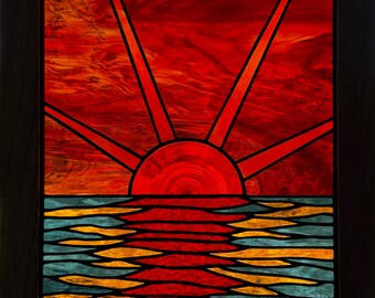 Sunrise Over Water stained glass panel