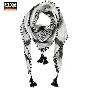 Palestine keffiyeh shemagh scarf, Islamic Abaya shemagh keffiyeh, black - white traditional embroidery keffiyeh, Ramdan Islamic gift for him