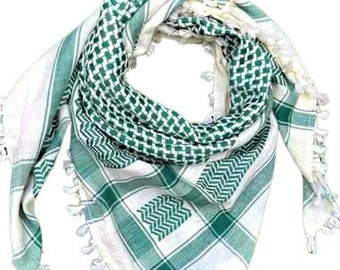 palestinian keffiyeh shemagh scarf, green white hirbawi traditional shemagh with tassels arafat hatta Arab Headscarf, free Palestine gift