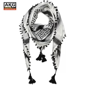 Palestine keffiyeh shemagh scarf, Eid Namaz shemagh keffiyeh, black - white traditional embroidery keffiyeh, valentine&#39;s day gift for him