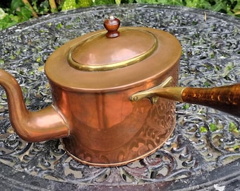Unusual antique copper and brass kettle or chocolate pot
