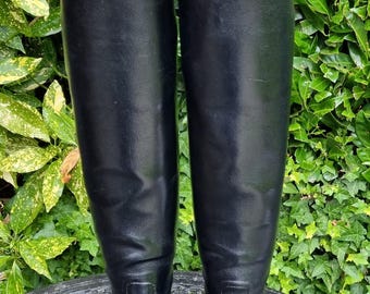 Vintage 1940s Black Leather Riding Boots, Size 9