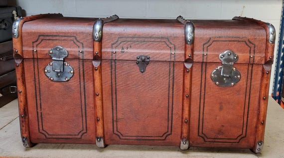 Très Grande Valise De Voyage Ancienne:: Anglaise:: En Cuir:: à Vapeur Malle Dexpédition