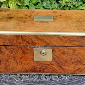 Antique figured walnut writing box with brass edging 16&quot; x 10&quot; x 7&quot;