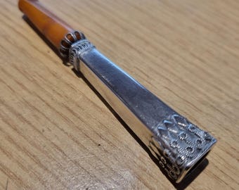 Antique silver and amber cigarette or cheroot holder