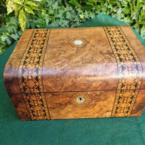 Beautiful Victorian walnut inlaid writing box 12" c 1860