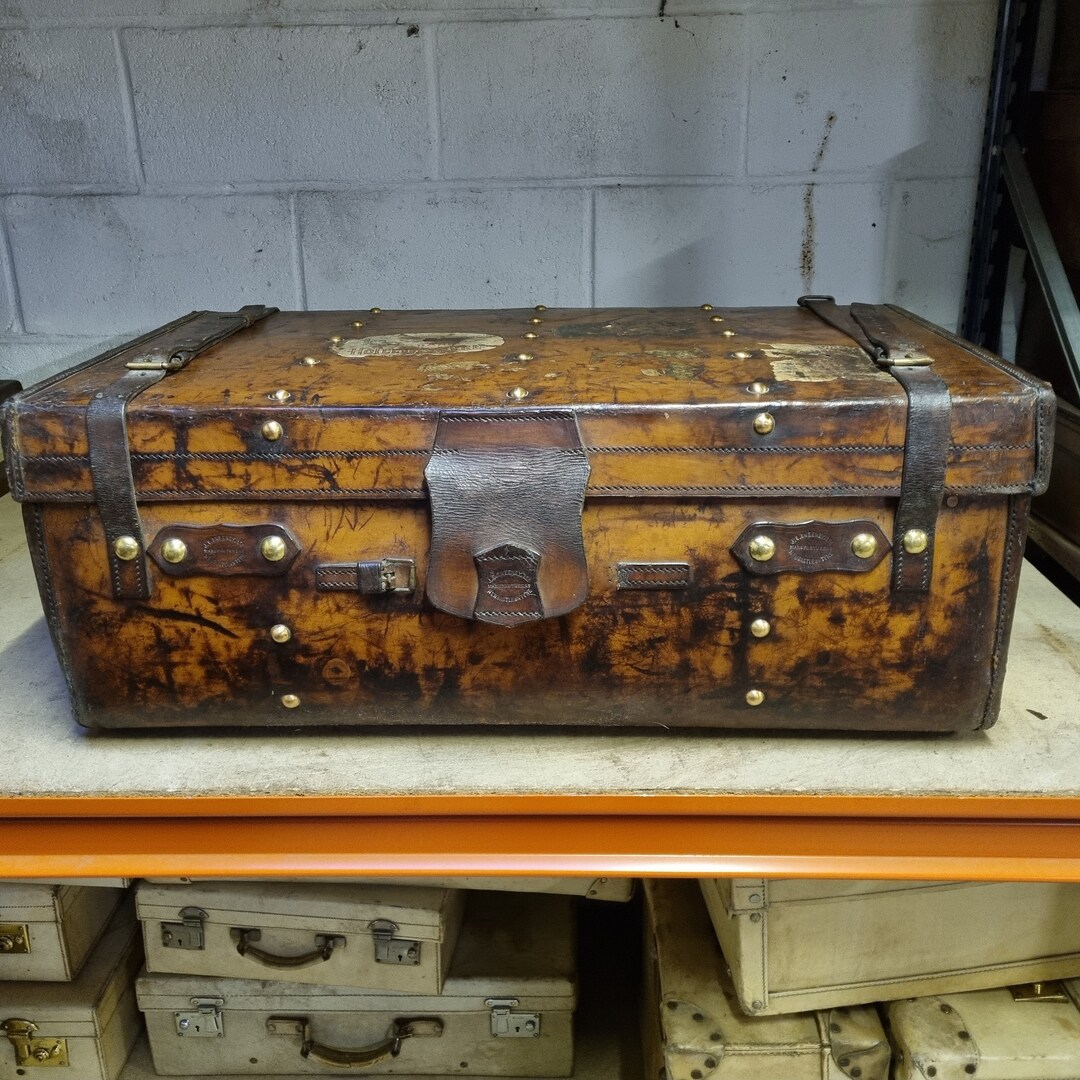 Vintage Leather Trunk 33 X 19 X 13 in Original Condition by Sweeney of