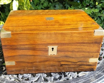 Victorian walnut brass bound writing slope 12" c 1880