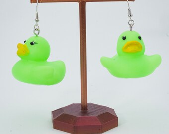Lime Green Rubber Ducky Earrings
