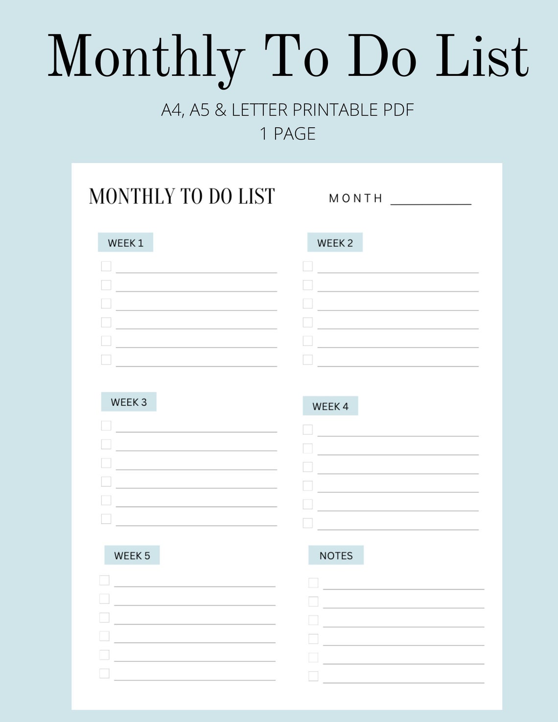 PRINTABLE Monthly to Do List, Month Overview, Work and Personal to Do ...