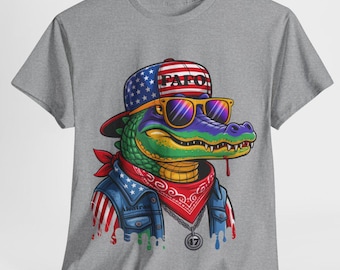 FAFO Patriotic Alligator Tee: USA Flag Graphic, Americana Wildlife