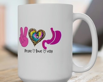 Peace Love VSG Mug: Bariatric Surgery Gift, Weight Loss Journey (15oz)