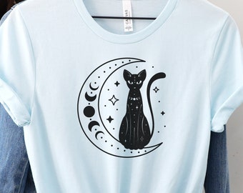 Celestial Black Cat on the Moon T-shirt