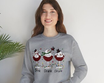Drunk Snowmen Christmas Sweatshirt, Funny Holiday Crewneck