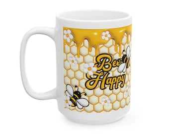 Honey Bee Coffee Mug: Floral Honeycomb Design - Nature Lover Gift