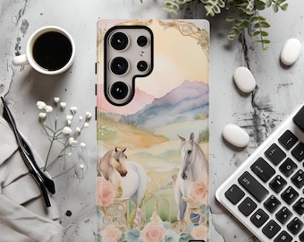 Pastel Horse Phone Case: Floral Mountain Design, Protective Cover