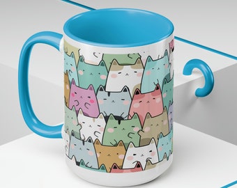Cute Cats Cat Coffee Mug, 15oz  Cat  Lovers Coffee Mug, Cat Owner Gift Coffee Mug, Cat Coffee Cup