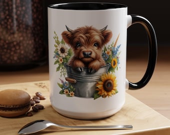 Highland Cow Floral Coffee Mug: Farmhouse Kitchen Decor