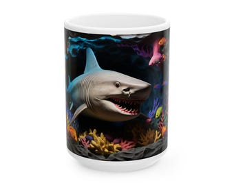 3D Shark Coffee Mug: Ocean Life Ceramic Mug - Marine Lover Gift