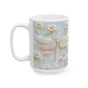 Pastel Floral Dragonfly Ceramic Coffee Mug, Floral Coffee Cup, Gift for Nature Lovers, Dragonfly Coffee Mug, Dragonfly Gift