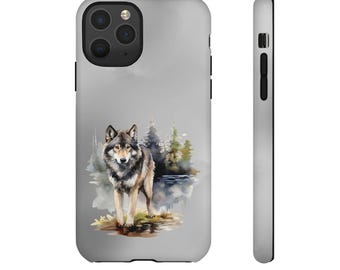 Watercolor Wolf Phone Case: Tough Dual Layer, Impact Resistant