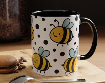 Mug, cute bumble bee wrap around design coffee cup, bee lover gift, honey bee collector, spring kitchen decor, nature lover present, insect