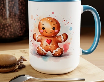 Gingerbread Man Christmas Coffee Mug, Holiday Latte Mug, 15oz