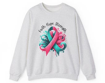 Breast Cancer Awareness Sweatshirt: Hope Strength Faith Crewneck