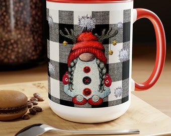 Christmas Reindeer Gnome Coffee Mug - Holiday Latte Mug, 15oz